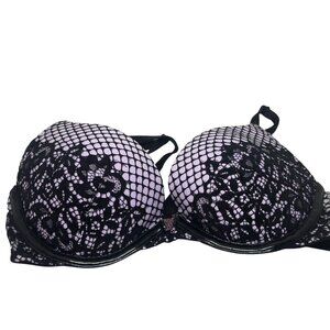 Victoria’s Secret Very Sexy Push-Up Bra – Black Floral & Purple Lace, 32C